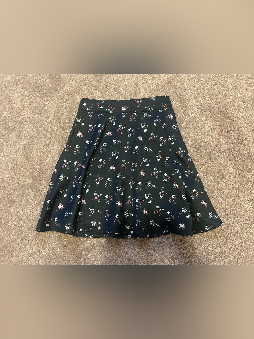 Hollister Black Floral Silk Skater Skirt